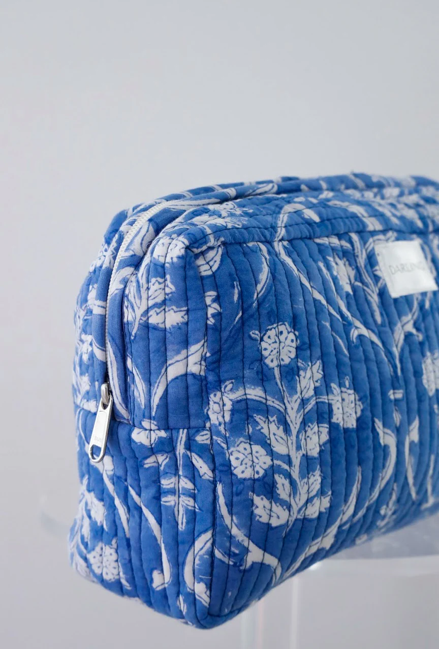 Quilted Cosmetic Bag - Deep Sea Blue - Image 3