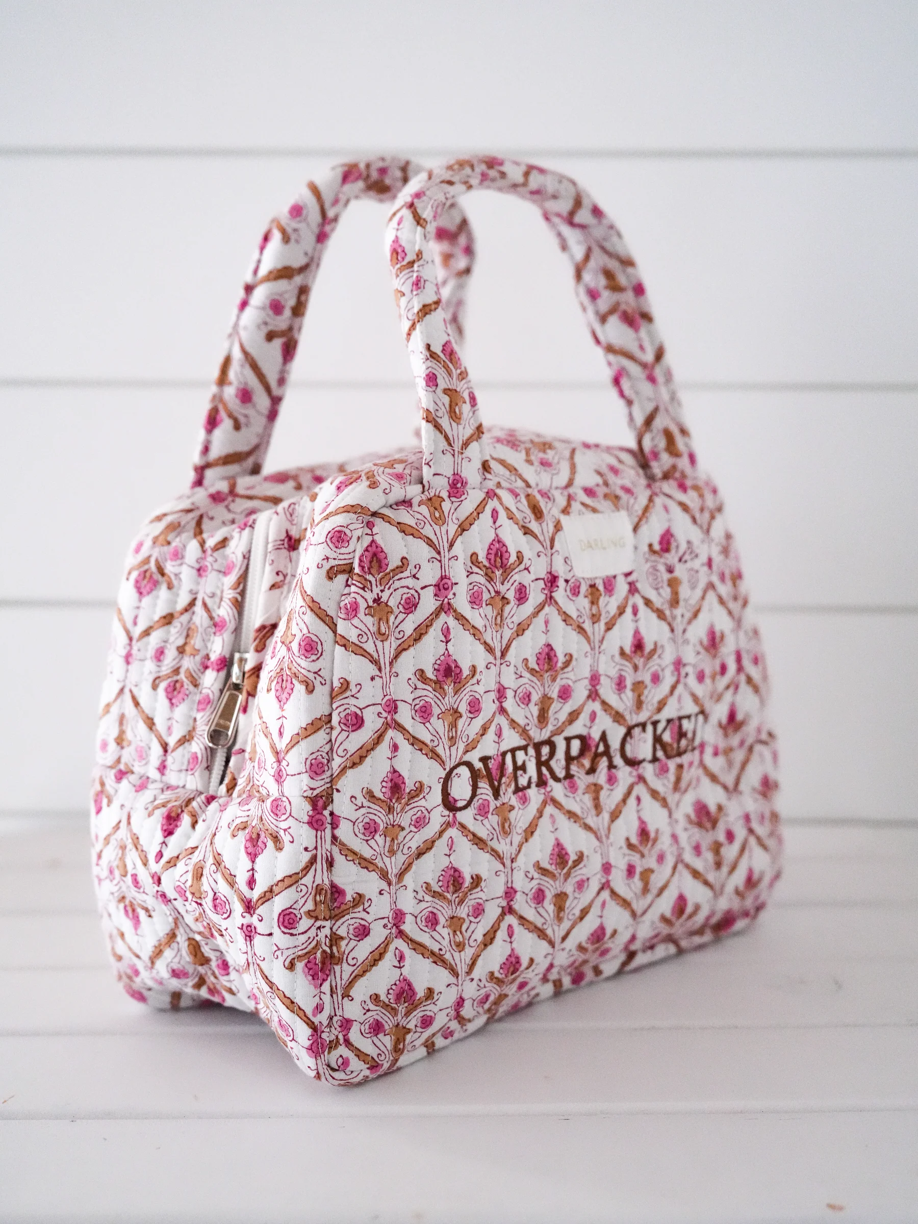 Quilted Cosmetic Tote - Wild Olive Blossom "Overpacked" - Image 4