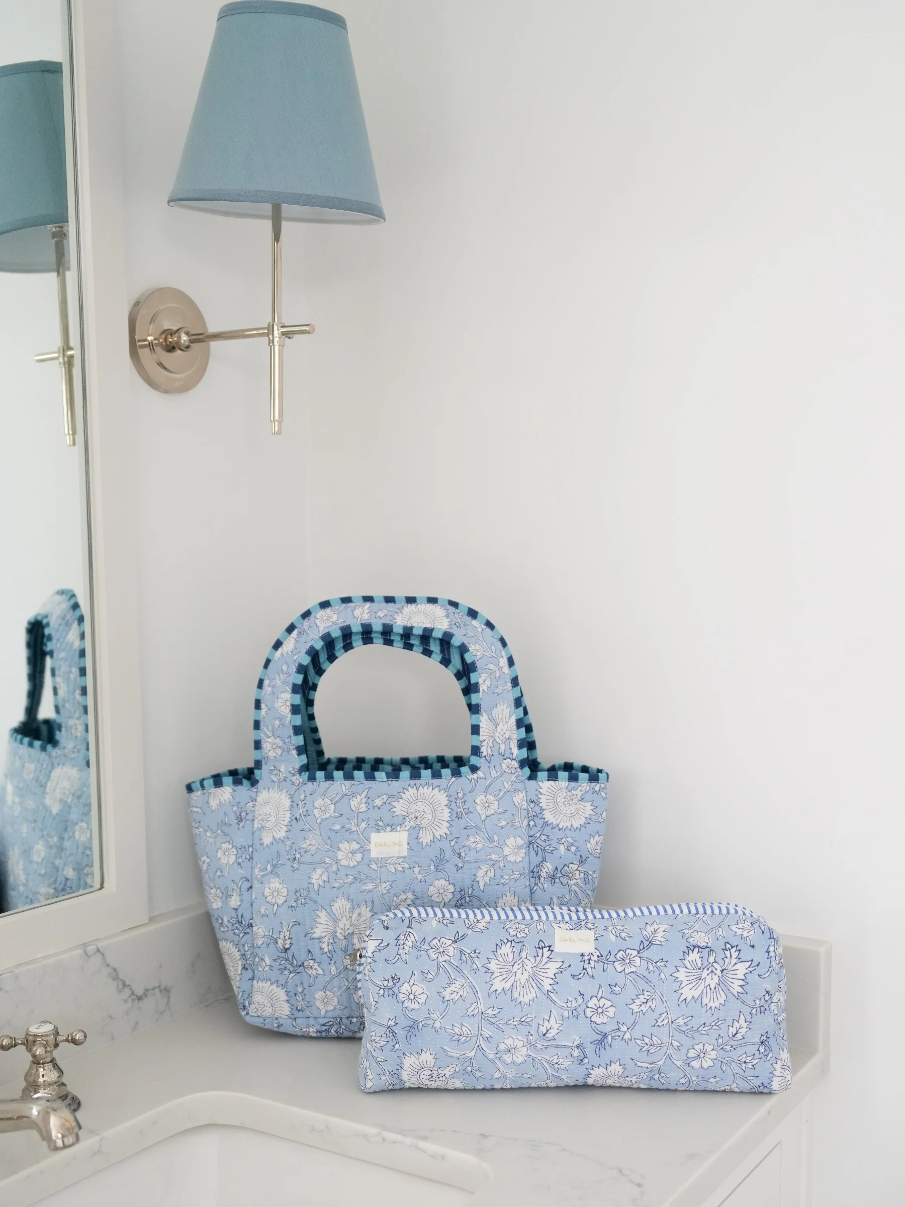 Quilted Hair Tool Bag - Soft Blue Floral - Image 4