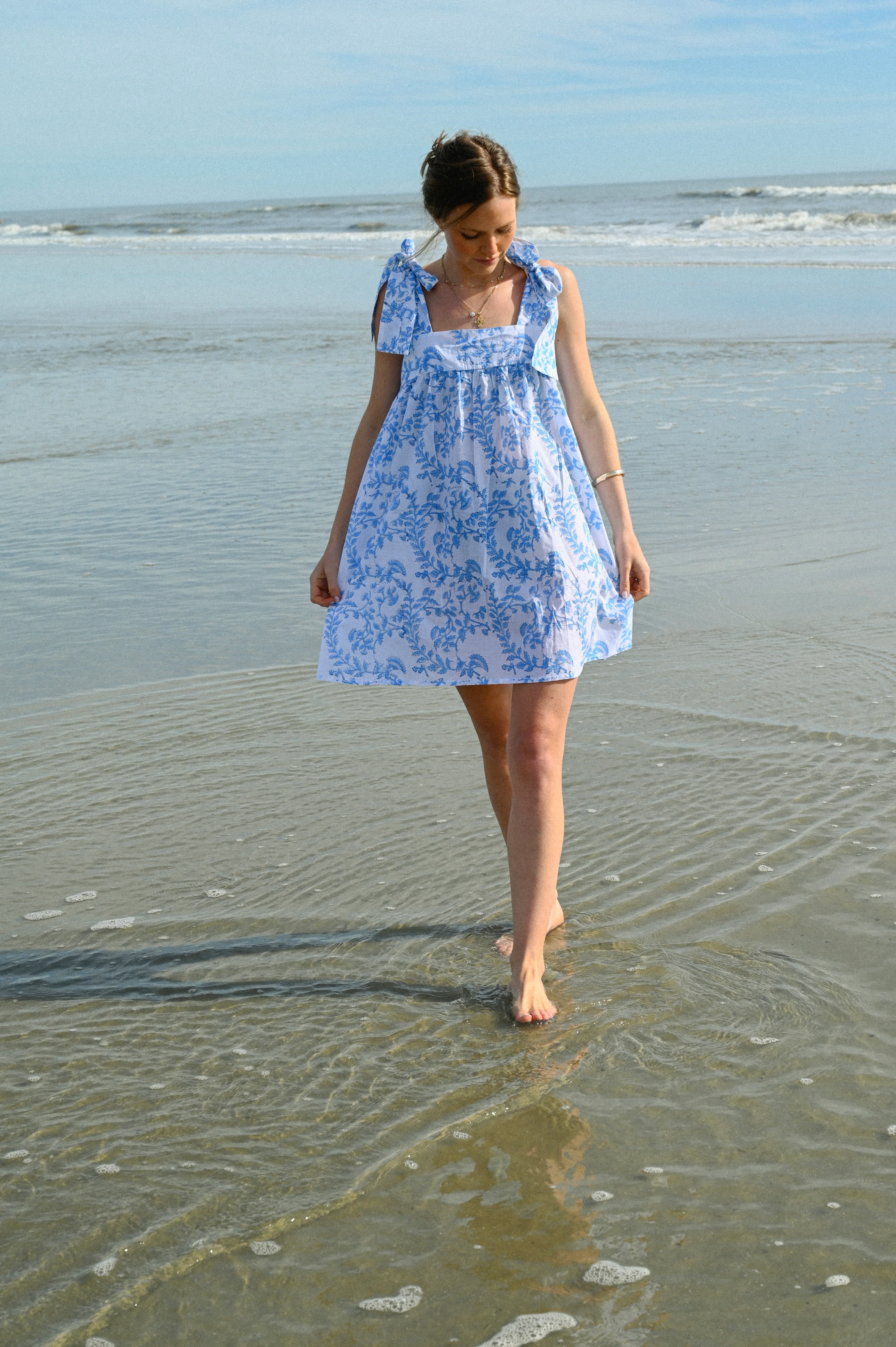 Tie Sleep Dress - Blue Whispering Vine - Image 3